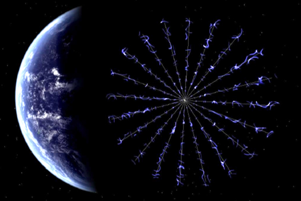 A render of an electrostatic sail.